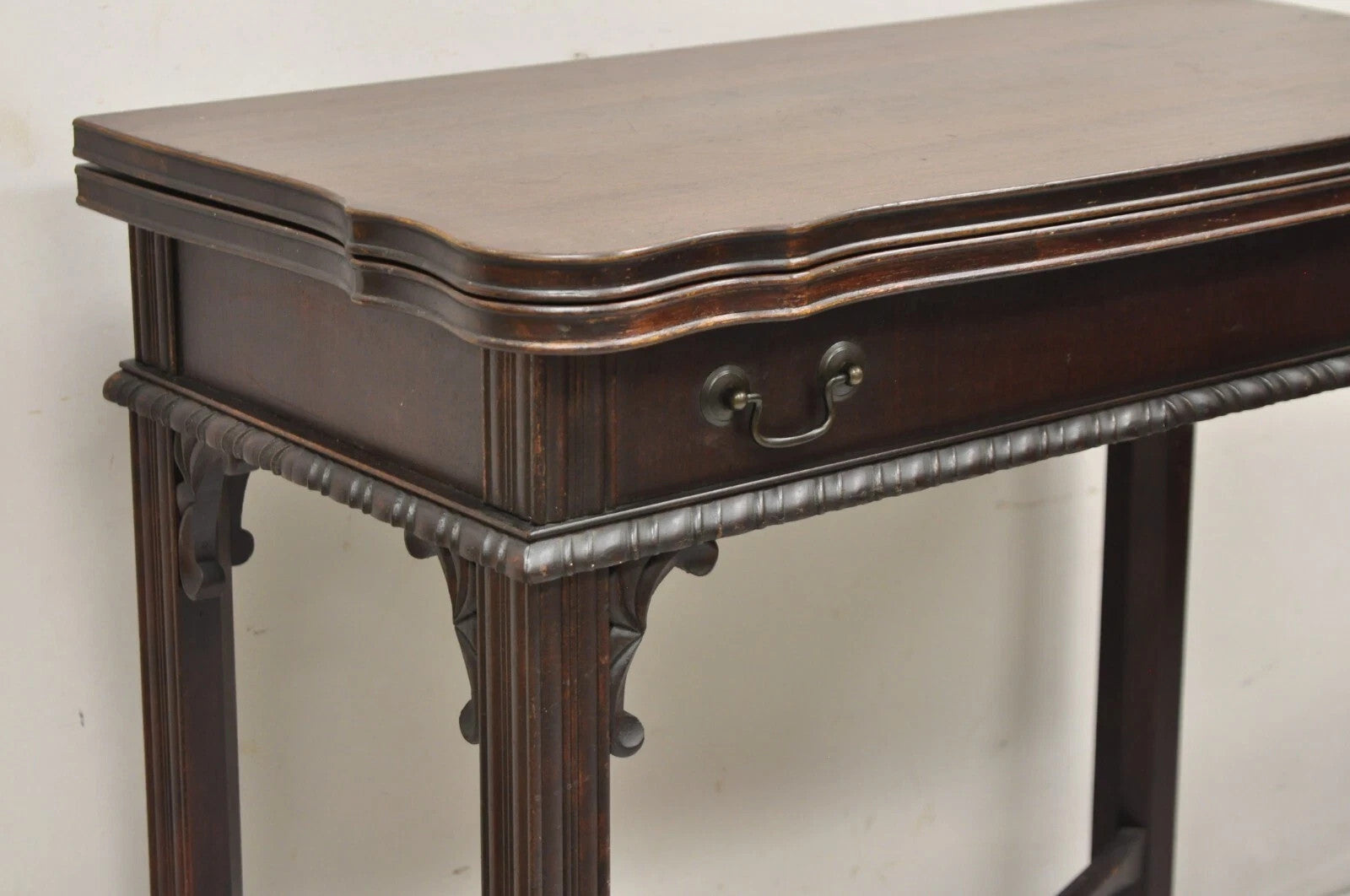Antique Georgian Chippendale Mahogany Convertible Flip Top Console Game Table