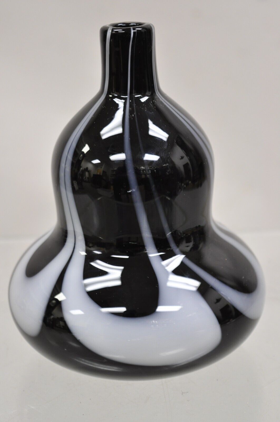 Vintage Murano Black and White Hand Blown Art Glass Small Vase