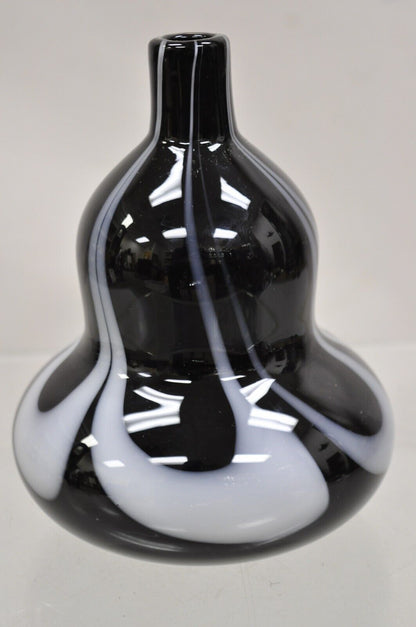 Vintage Murano Black and White Hand Blown Art Glass Small Vase