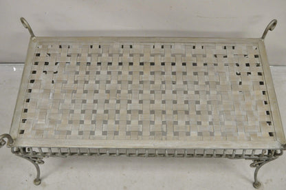Decorator Wrought Iron Scrolling French Country Style Gray Lattice Bench