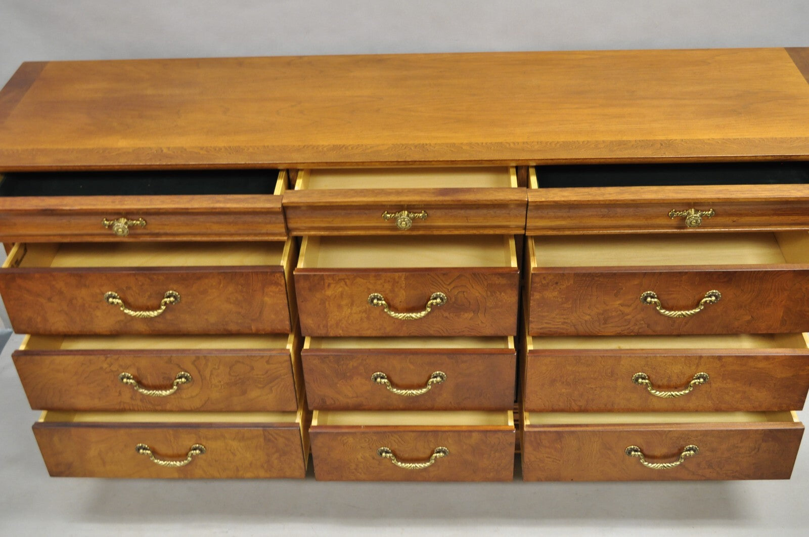 Thomasville Elysee French Country Burl Wood 12 Drawer Dresser Credenza