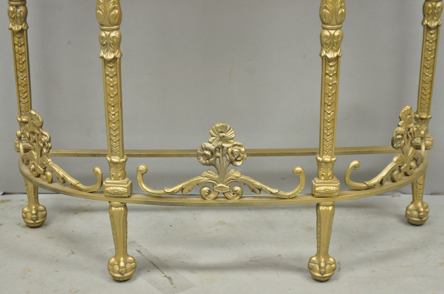 Antique Gothic Revival Oscar Bach Style Figural Bronze & Onyx Gold Console Table