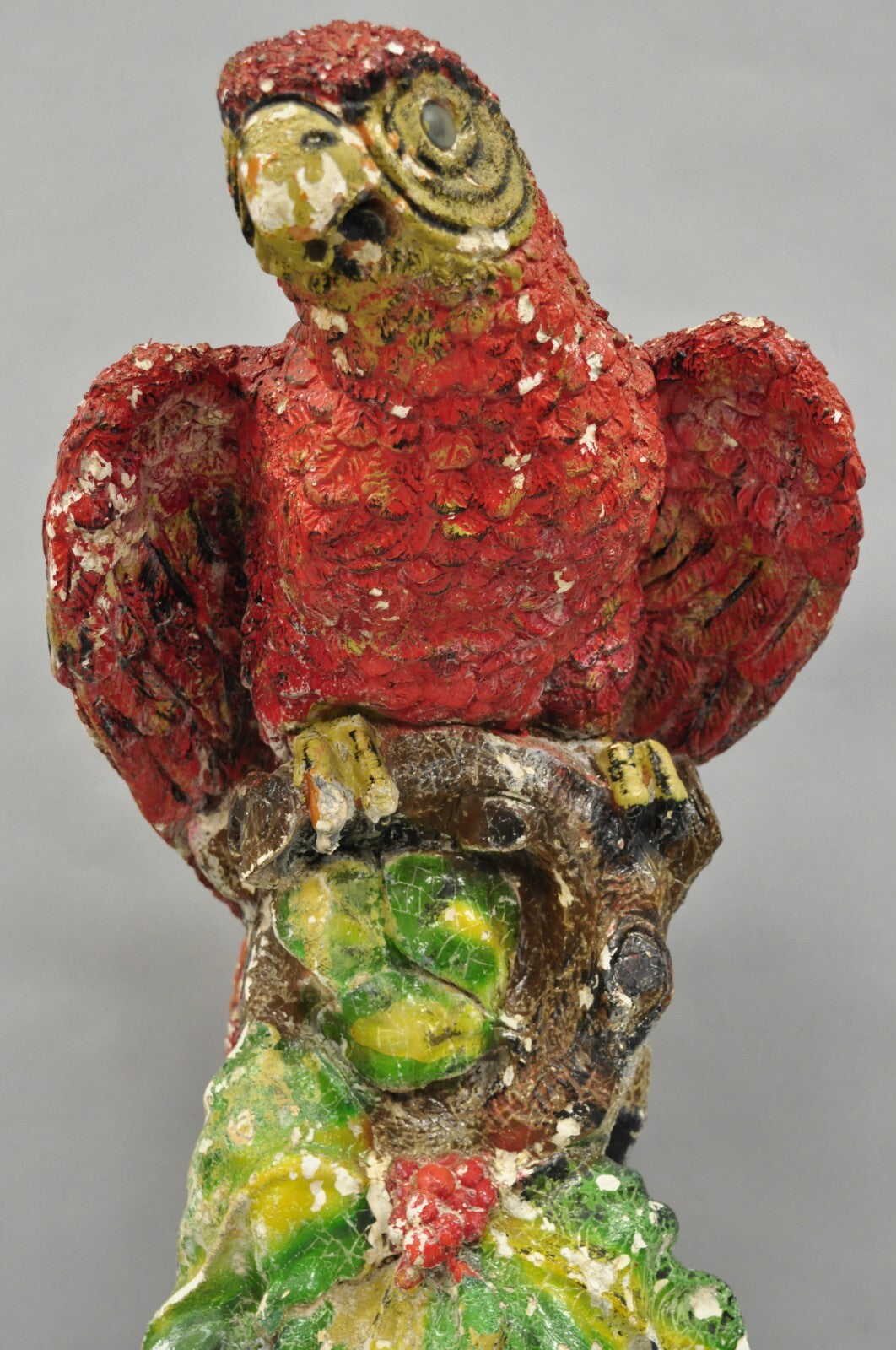 Vintage Hollywood Regency Cast Plaster Red Tropical Parrot Macaw 29" Statue
