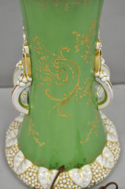 Antique Victorian Green Austrian Porcelain Hand Painted Flower French Table Lamp