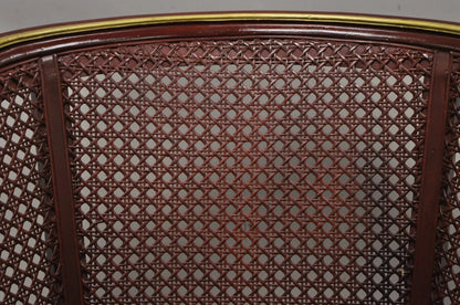 Vintage French Louis XV Style Red Lacquer & Gold Cane Bergere Lounge Club Chair
