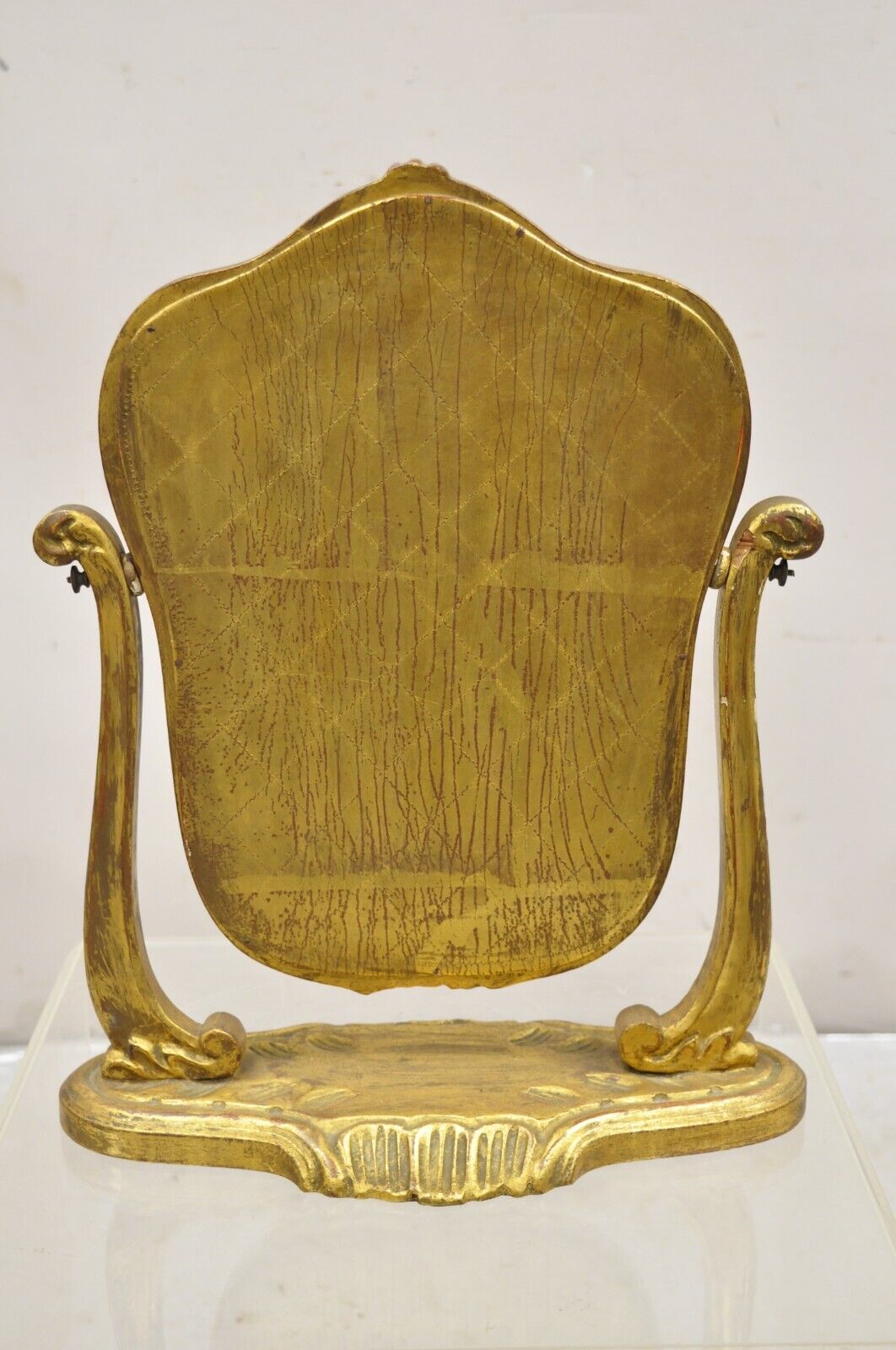 Italian Hollywood Regency Carved Gold Giltwood Distressed Small Vanity Mirror