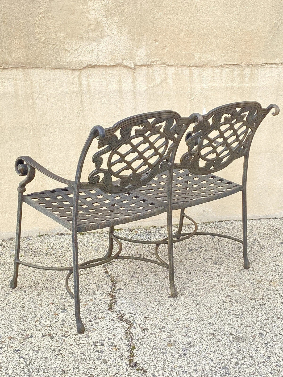 Tuscan Mediterranean Style Cast Aluminum Garden Patio Settee Loveseat Bench