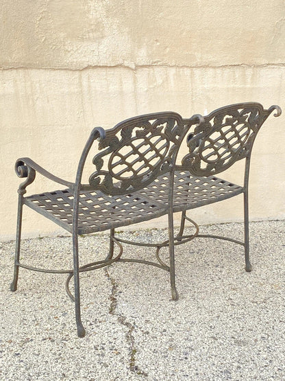 Tuscan Mediterranean Style Cast Aluminum Garden Patio Settee Loveseat Bench