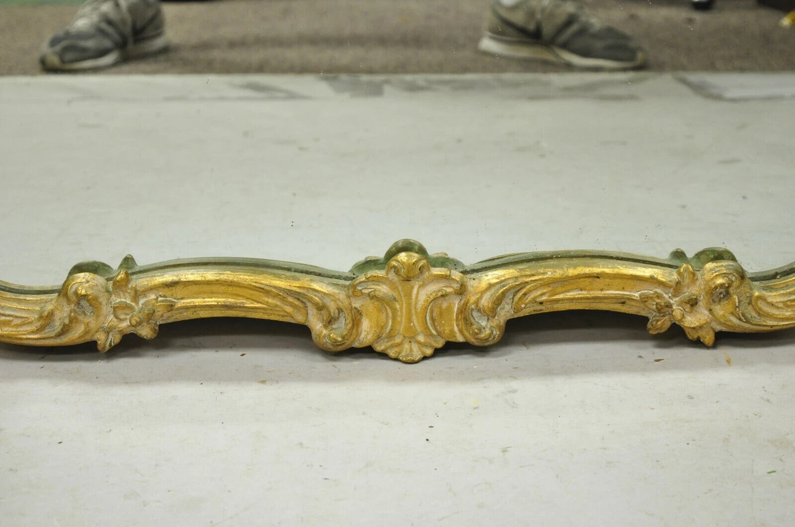 Antique Gold Giltwood French Victorian Wall Mirror with Painted Courting Scene
