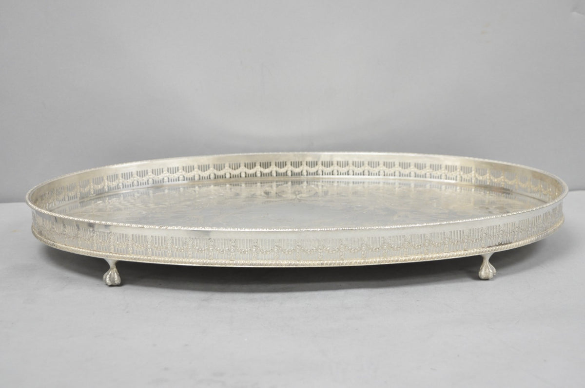 Vintage Viners of Sheffield Edwardian Silver Plated Raised Gallery Oval Tray