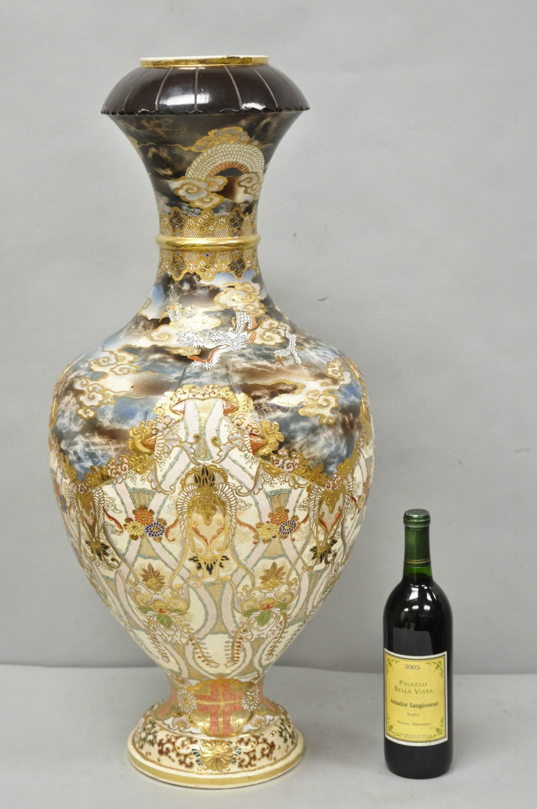 Vintage 30" Japanese Royal Satsuma Hand Painted Porcelain Oriental Dragon Vase