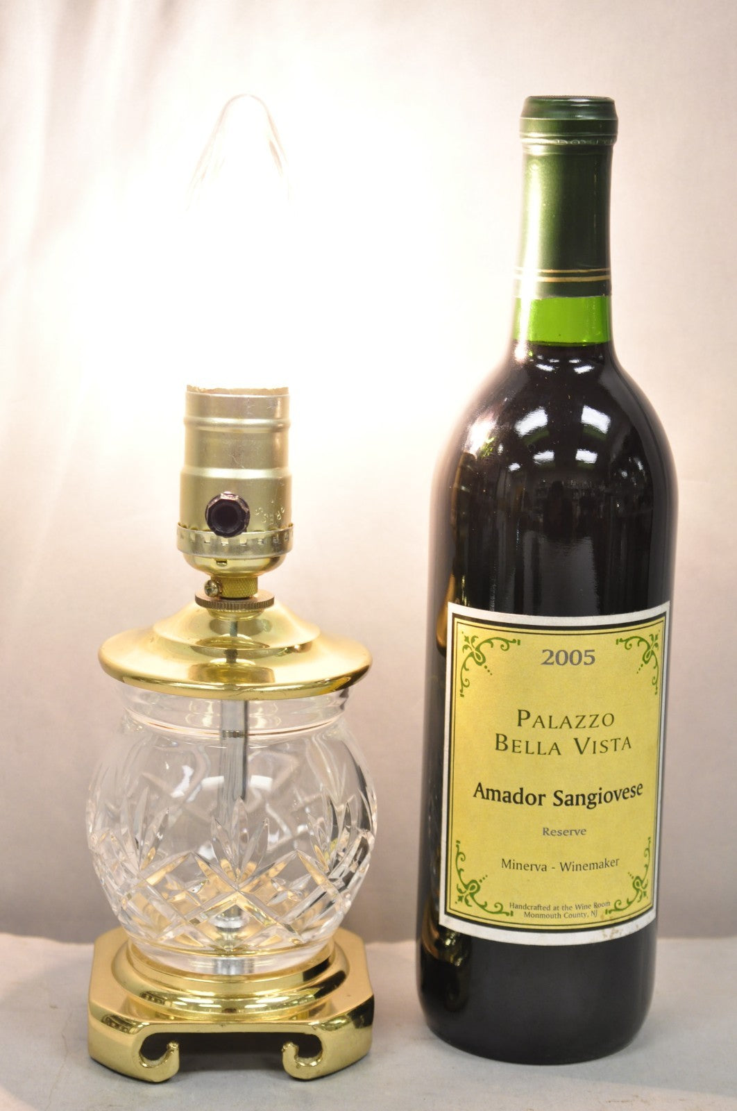 Waterford Style Small Petite Cut Glass Brass Boudoir Table Lamp by Great Creator