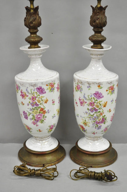 Antique French Renaissance Victorian Porcelain Urn Figural Cameo Table Lamp Pair