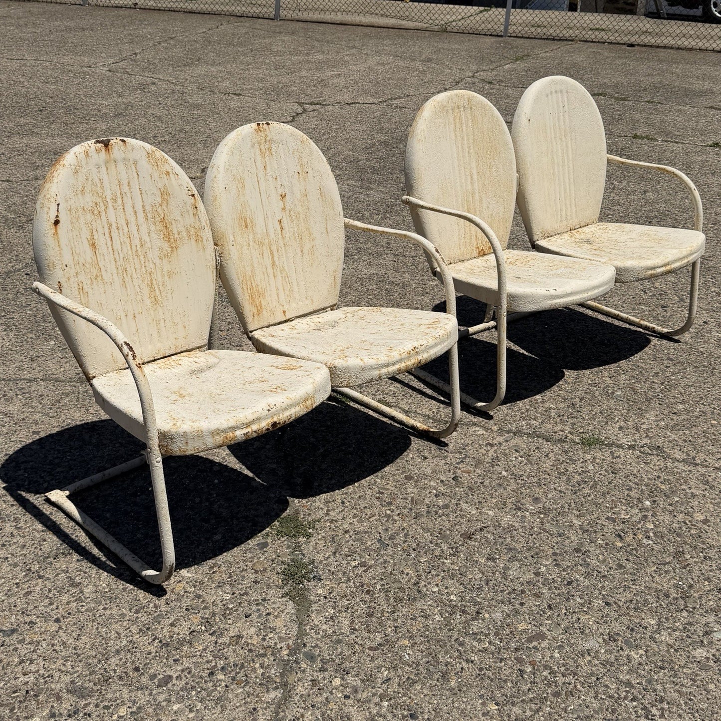 Vintage Art Deco Steel Metal Clam Shell Double Seat Porch Patio Loveseat - Pair