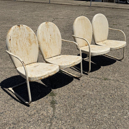 Vintage Art Deco Steel Metal Clam Shell Double Seat Porch Patio Loveseat - Pair