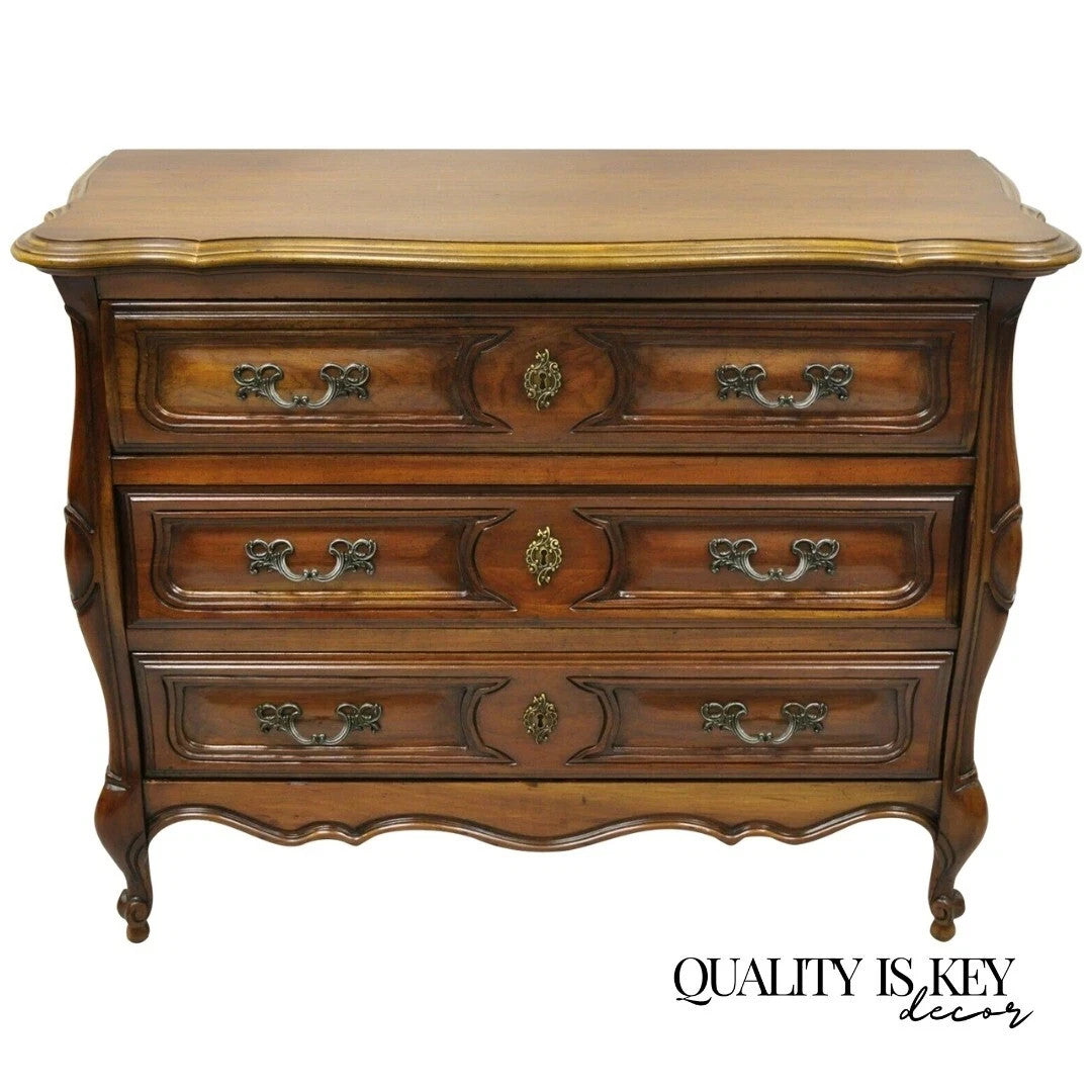 Vintage French Louis XV Country Style Sienna Cherry Bombe Commode Chest Dresser