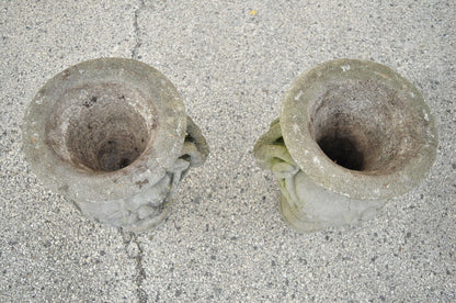 French Neoclassical 28" Concrete Figural Cherub Rams Garden Planters - a Pair