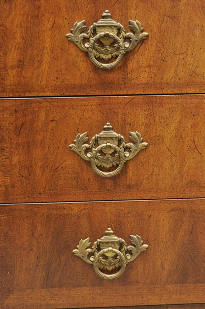 Vintage Henredon French Louis XV Style Banded Walnut Tall Chest Dresser