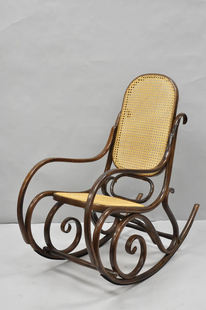 Vintage Mid Century Modern Thonet Style Bentwood & Cane Rocker Rocking Chair (A)