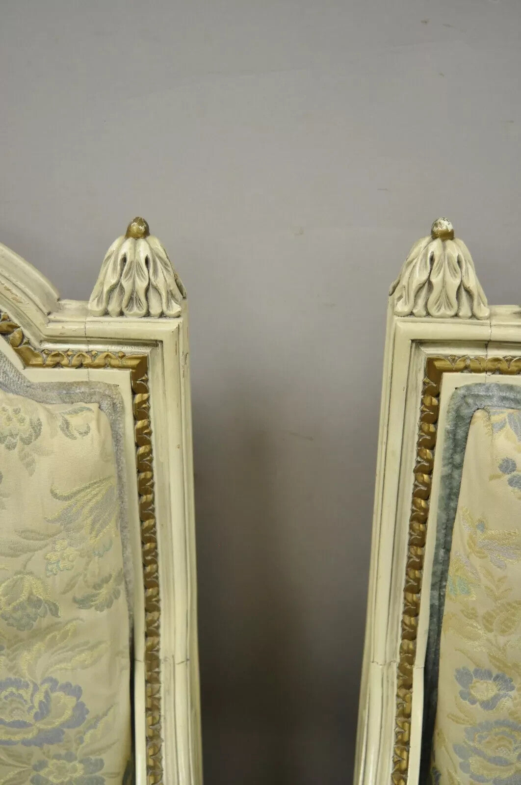 Vintage French Louis XVI Style Cream Painted Gold Gilt Lounge Arm Chairs - Pair