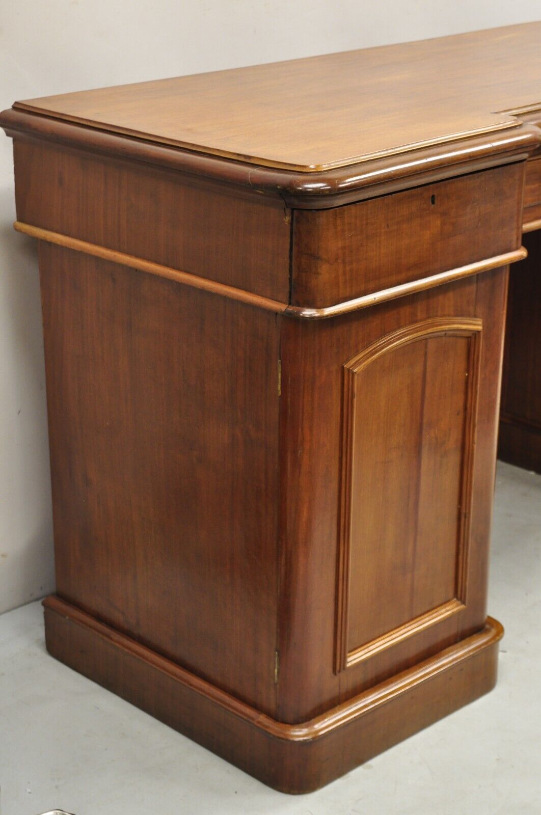 Antique English Empire Mahogany 3 Part Pedestal Sideboard Buffet With Drawers