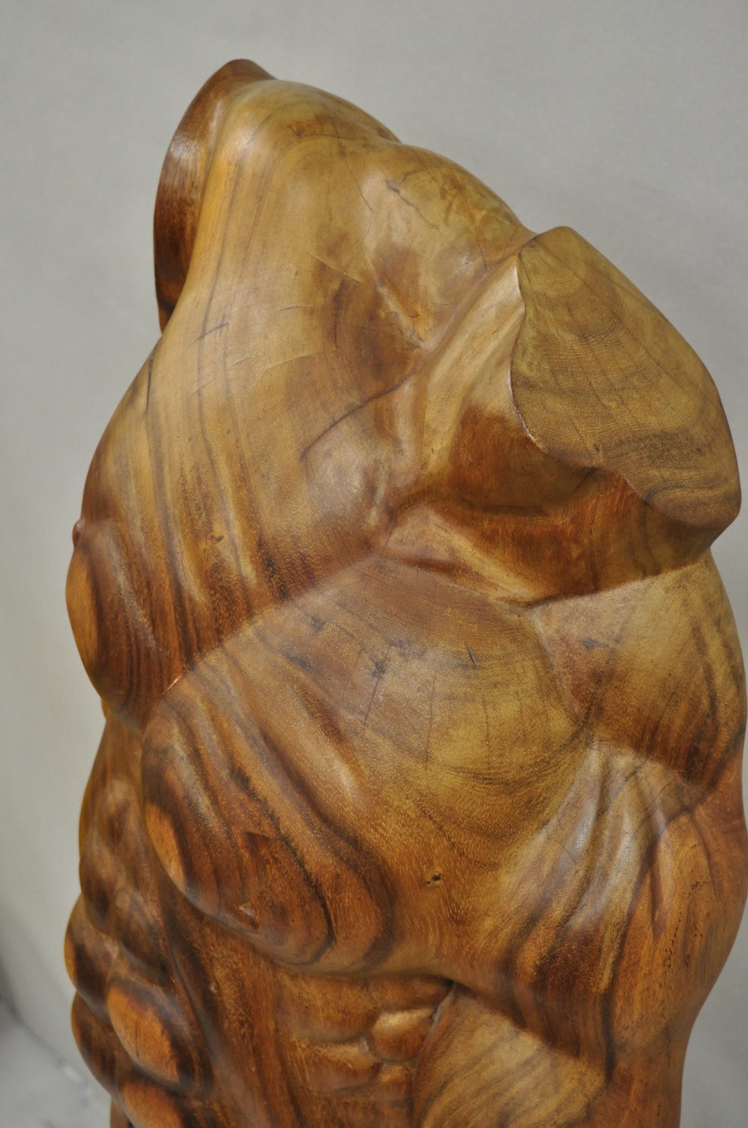 Vintage Mid Century Modern 60" Life-Size Nude Male Carved Wood Statue Sculpture