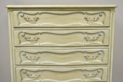 Vintage French Provincial Cream & Blue 9 Drawer Narrow 65" Tall Chest Dresser