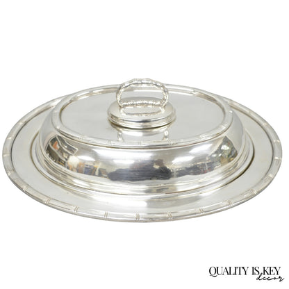 Vintage Hollywood Regency Silver Plated Faux Bamboo Oval Vegetable Serving Dish