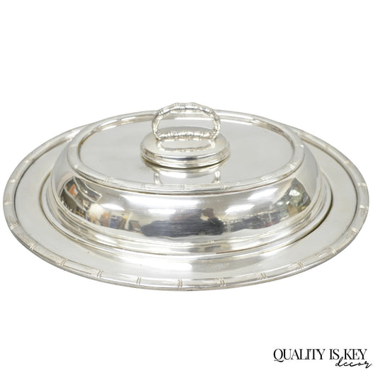 Vintage Hollywood Regency Silver Plated Faux Bamboo Oval Vegetable Serving Dish