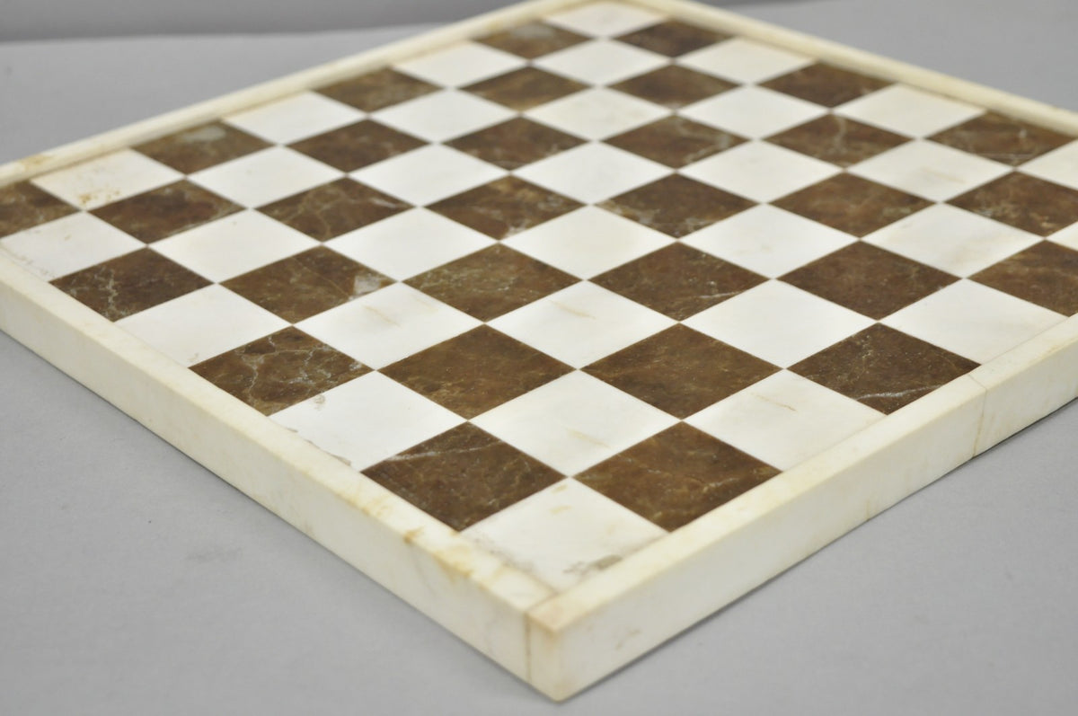 Vintage Mid Century Modern Mosaic Brown Marble Stone Chess Game Checkerboard