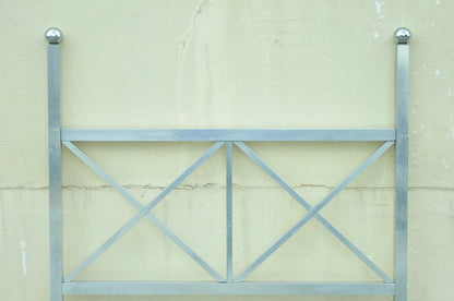 Mid Century Modern Aluminum Metal Finial Post X-Frame Queen Size Bed Headboard