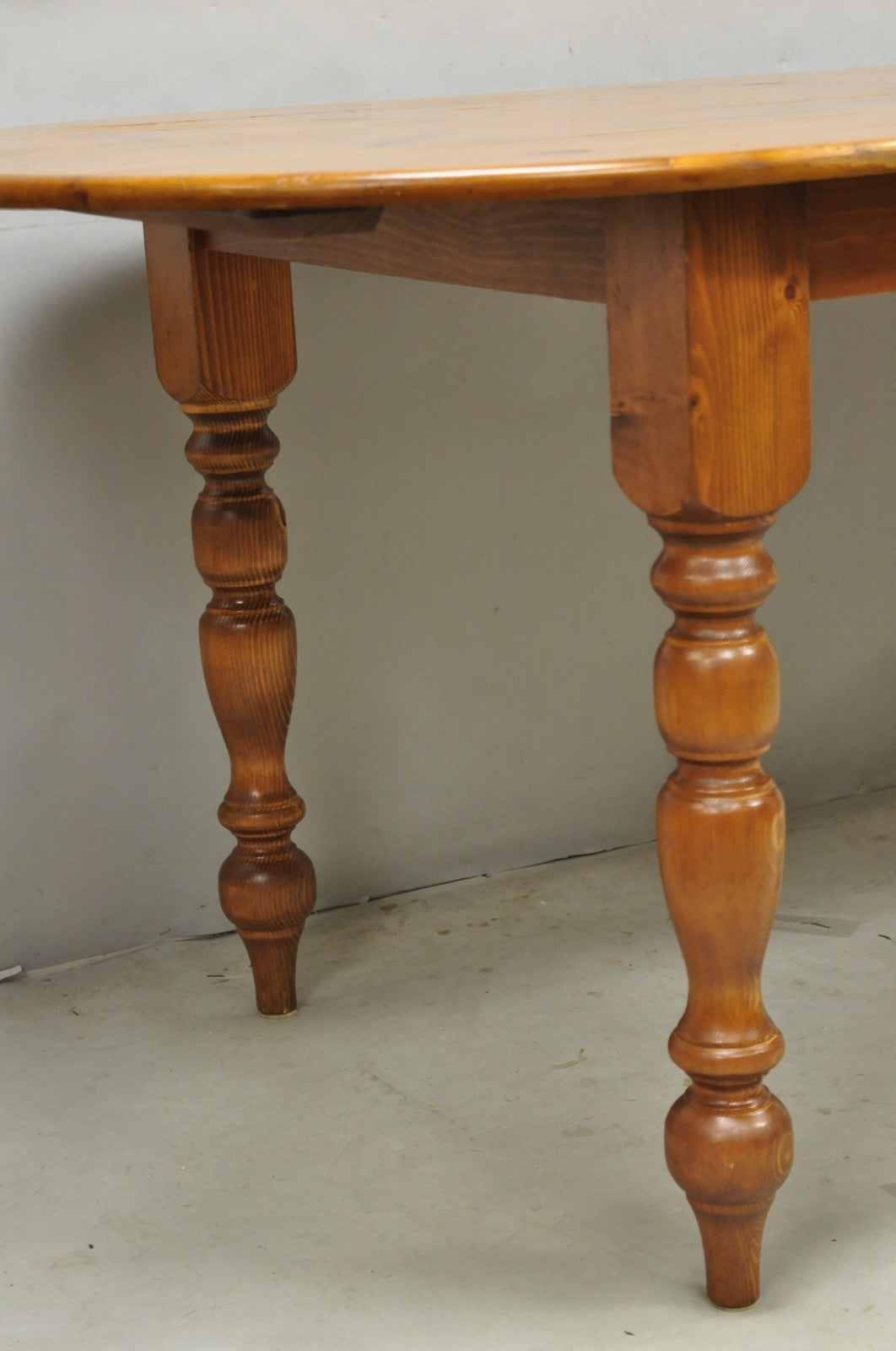 Vintage French Country Oval Pine Wood 78" Baluster Leg Farmhouse Dining Table