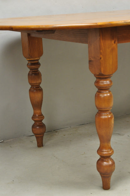 Vintage French Country Oval Pine Wood 78" Baluster Leg Farmhouse Dining Table