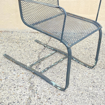 Mid Century Modern Wrought Iron Metal Mesh Cantilever Garden Patio Chair - Pair