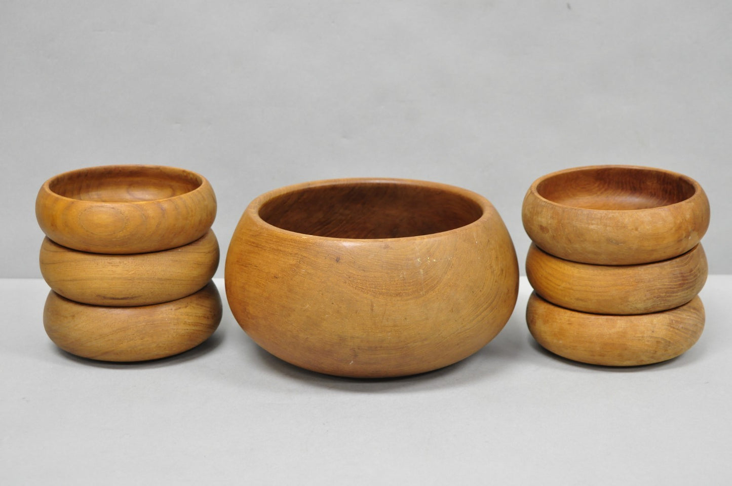 Vintage Mid Century Modern Teak Wood Goodwood Benjamin Medwin Salad Bowl Set 7pc
