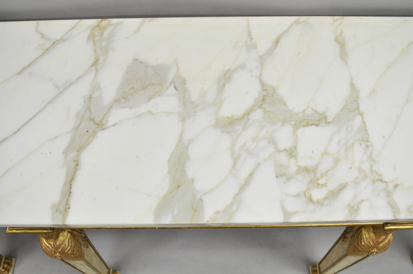 Antique Italian Neoclassical Cream & Gold Marble Top Figural Long Console Table