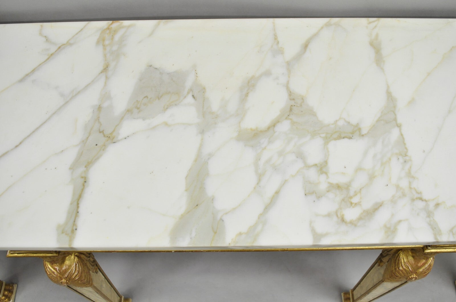 Antique Italian Neoclassical Cream & Gold Marble Top Figural Long Console Table