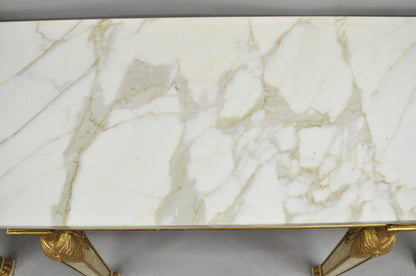 Antique Italian Neoclassical Cream & Gold Marble Top Figural Long Console Table