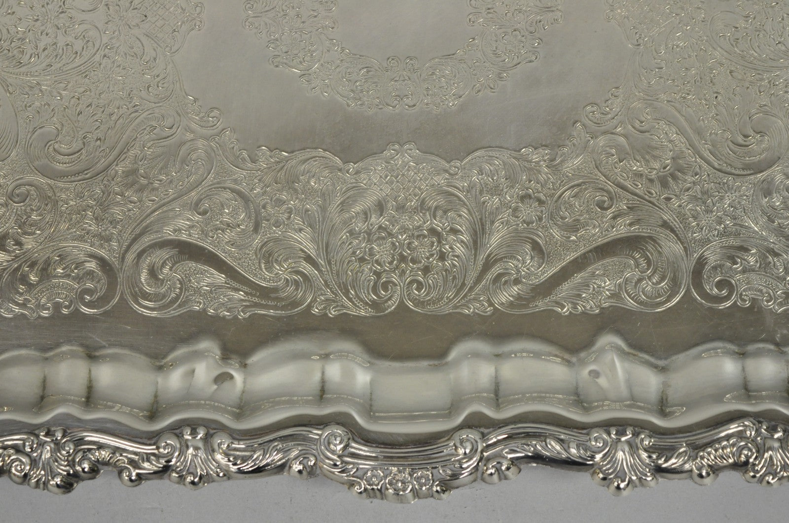 Vintage Victorian Silver Plated Rectangular Twin Handle Footed Bar Serving Tray