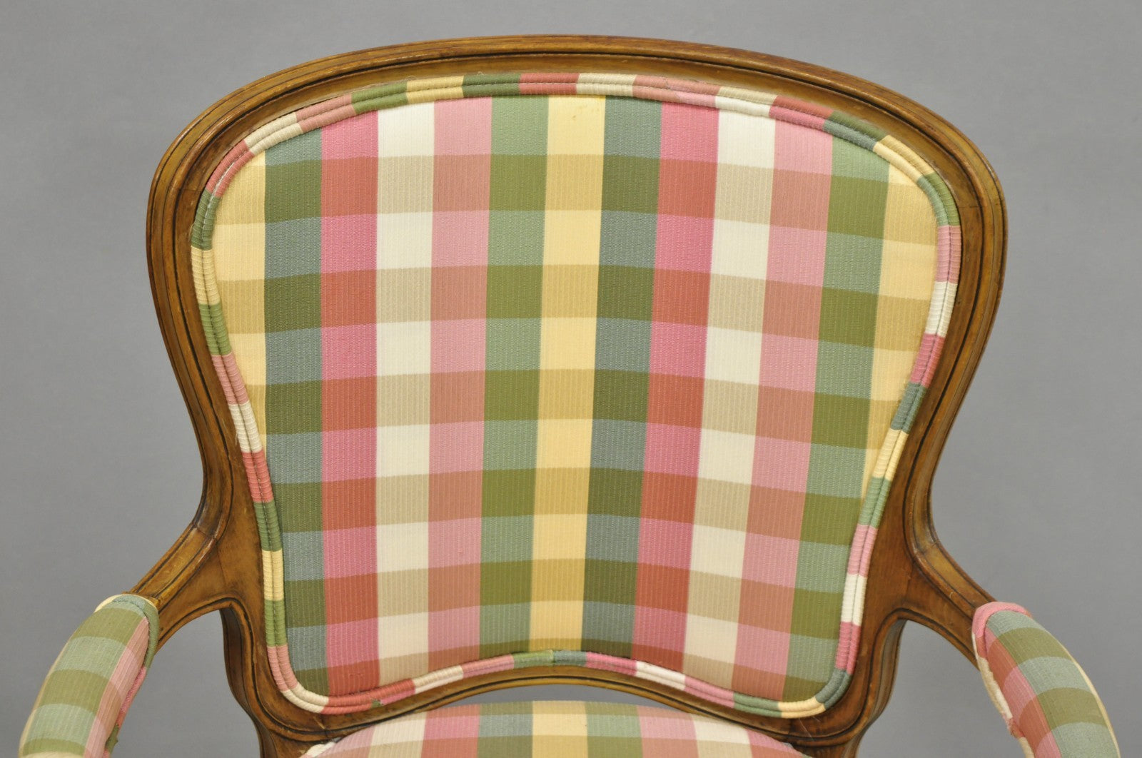 Vintage French Country Louis XV Style Plaid Arm Chair by Simon Loscertales Bona