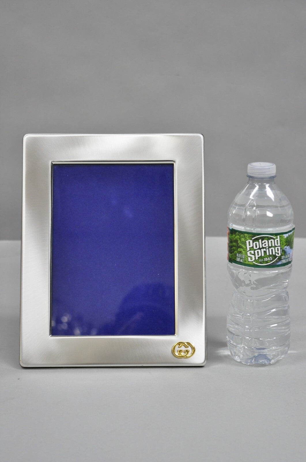 Vintage Gucci Italy Brushed Silver Gold Double G Monogram Photo Picture Frame