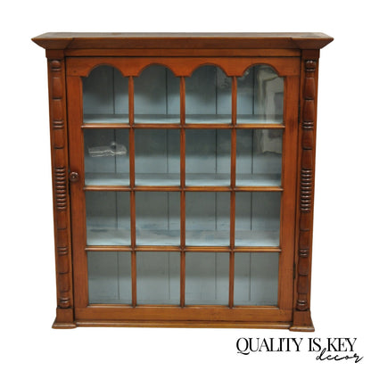 Antique American Colonial Cherry Wood Wavy Glass Door China Cabinet Hutch