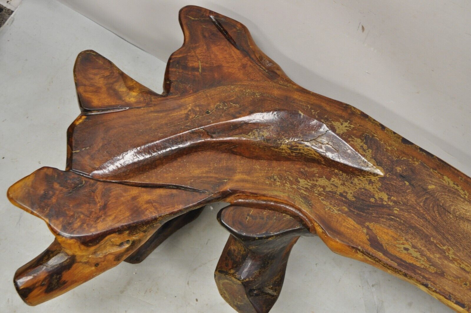 Organic Driftwood Mid Century Modern Sculptural Bench Coffee Table