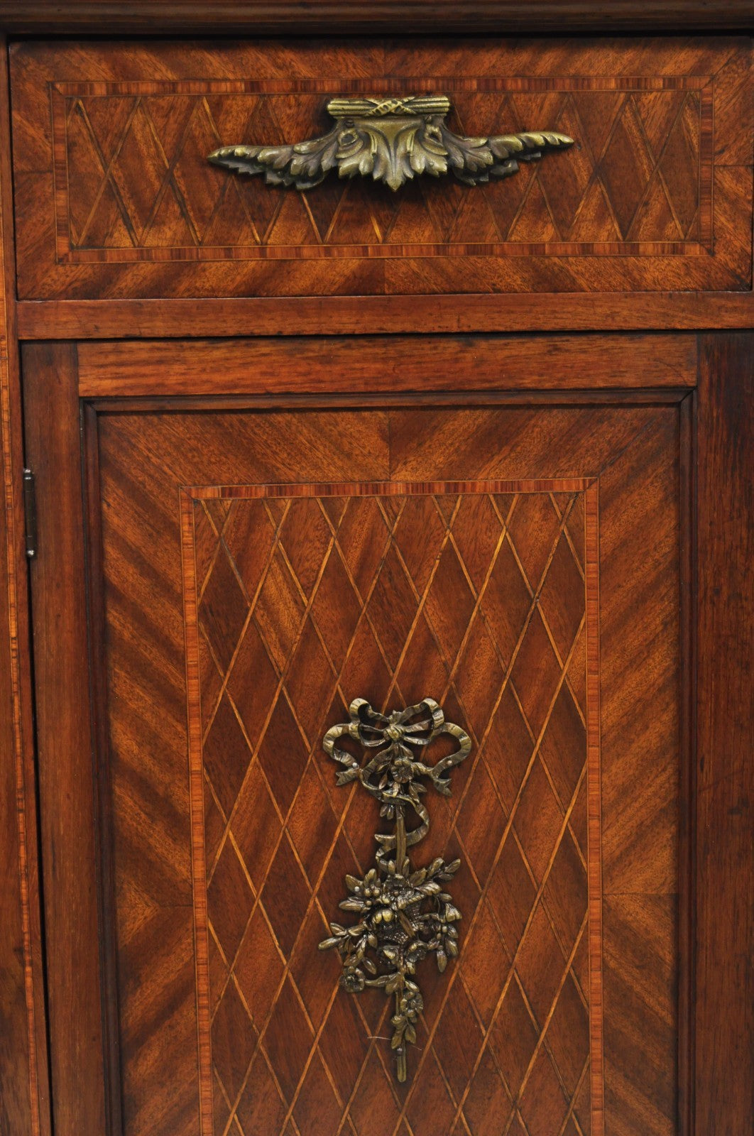 Antique French Louis XVI Style Marquetry Inlay Sideboard Buffet Curio Cabinet