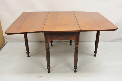 Antique American Colonial Cherry Wood Gateleg Drop Leaf Farmhouse Dining Table