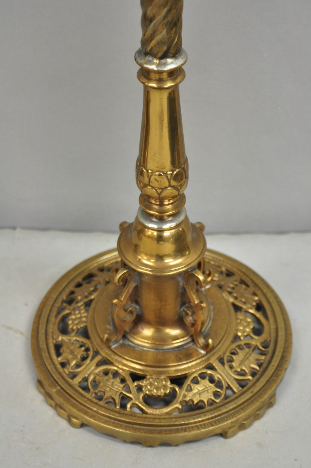 Oscar Bach French Renaissance Gothic Brass 3 Arm Candelabra Table Lamps - a Pair