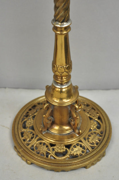 Oscar Bach French Renaissance Gothic Brass 3 Arm Candelabra Table Lamps - a Pair