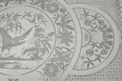 Antique Rogers Smith & Co Art Nouveau Large Silver Plated Crane Bird Etched Tray