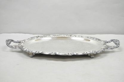 Vintage Sheffield English Victorian Oval Silver Plated Footed Bar Tray w/Handles