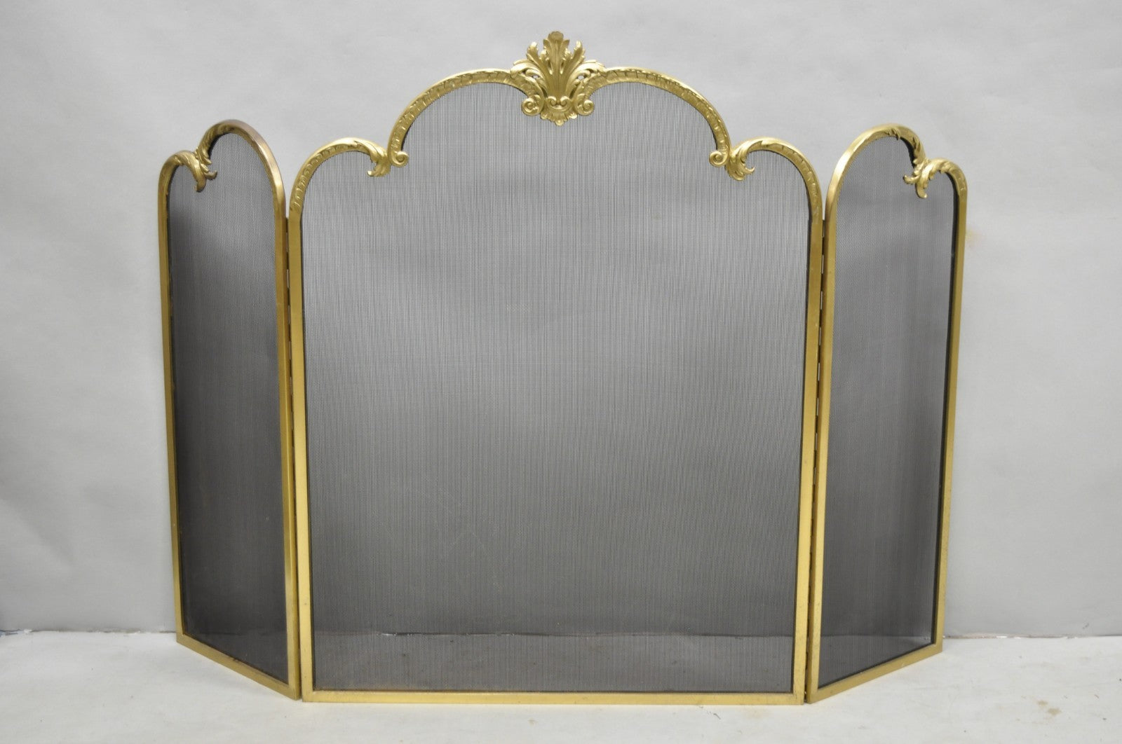 Vintage French Louis XV Style Gold Bronze Acanthus Folding Fireplace Screen